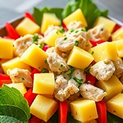 Салат с курицей, сыром и ананасом